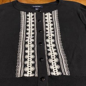 Lands’ End Embroidered Cropped Cardigan 3/4 Sleeves, Small